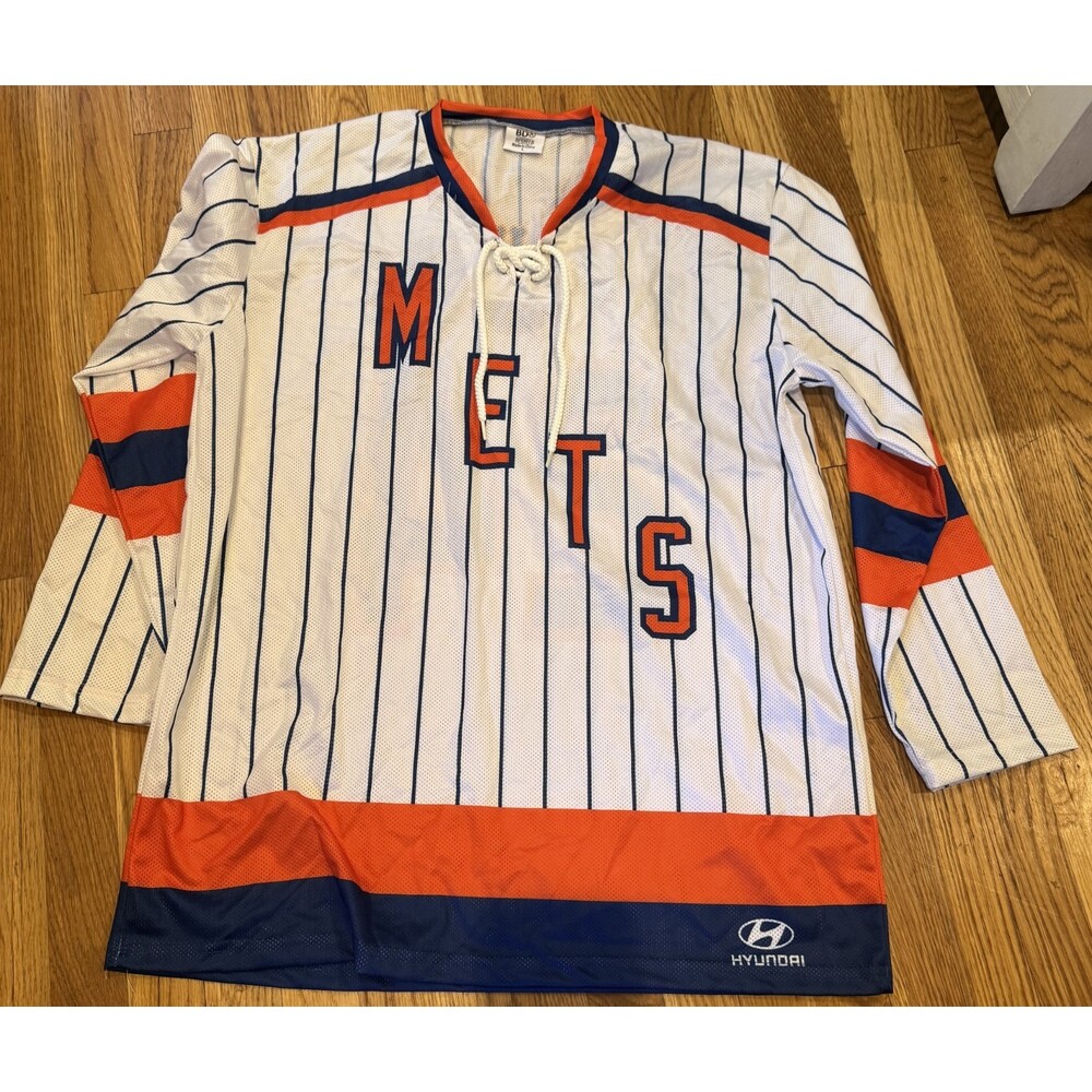 New York Mets Hyundai Pinstriped L/S Hockey Jersey Giveaway Large #24